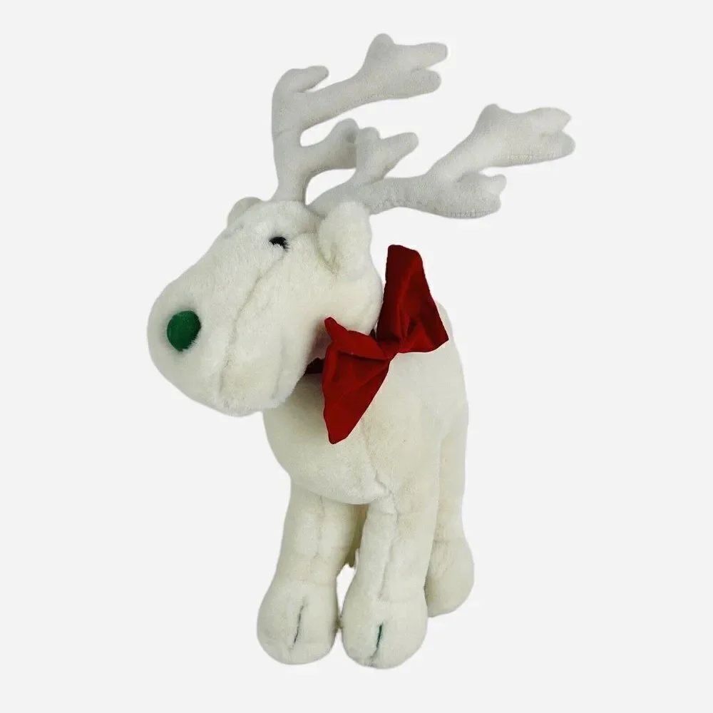 Vintage 1986 Cathy Heck Schmid 21" White Reindeer Plush Christmas Holiday Bow
